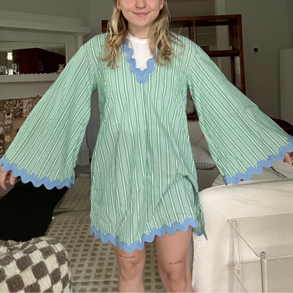 Striped Green and Blue Women's Swim Cover-Up - Picture 7 of 7